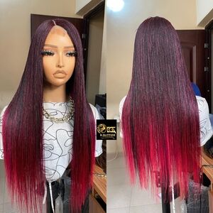 NANO BRAIDED  WIG ON HALF CLOSURE ( TWIST)  BURGUNDY 28"